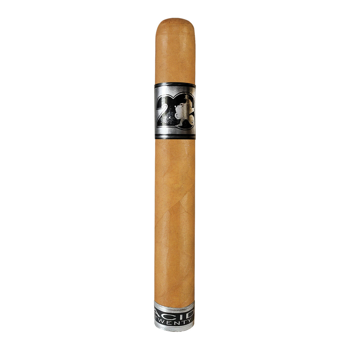 Premium Acid Connecticut Silver cigar in a silver and black wrapper, showcasing the smooth, high-quality cigar from Acid.