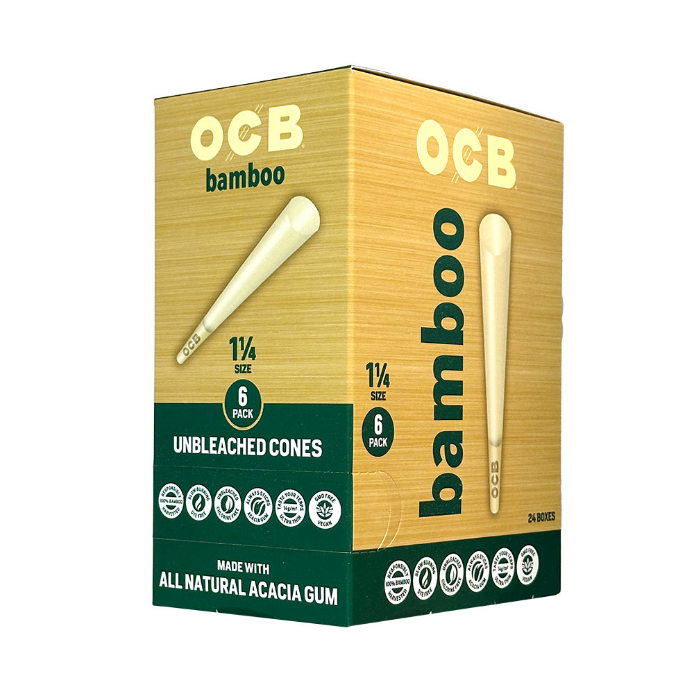 OCB Bamboo 1 1/4 cigar cones, natural bamboo rolling cones for hand-rolled cigarettes, shown in the image.
