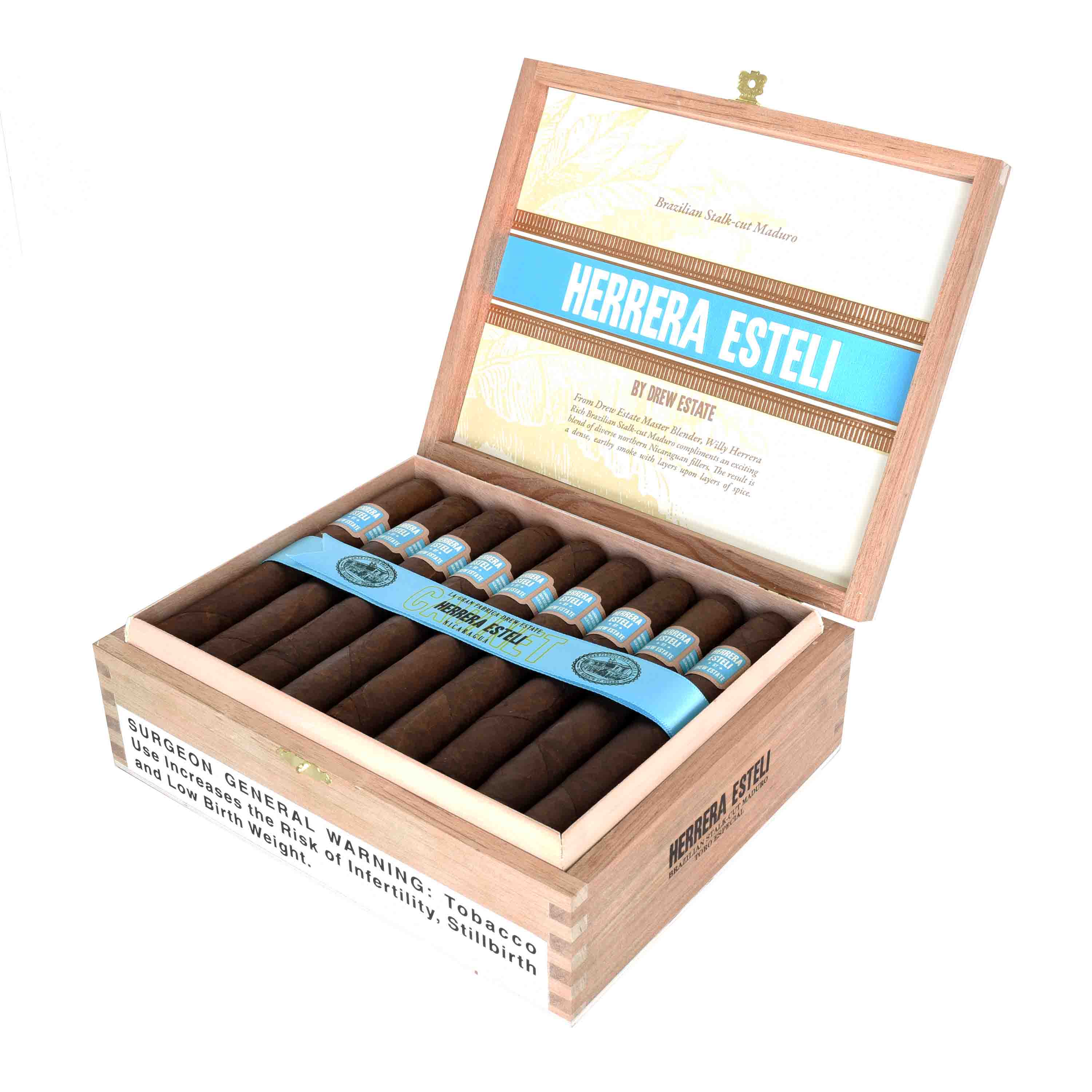 Herrera Esteli Brazilian Maduro premium cigar with dark wrapper and detailed band, showcasing high-quality craftsmanship.