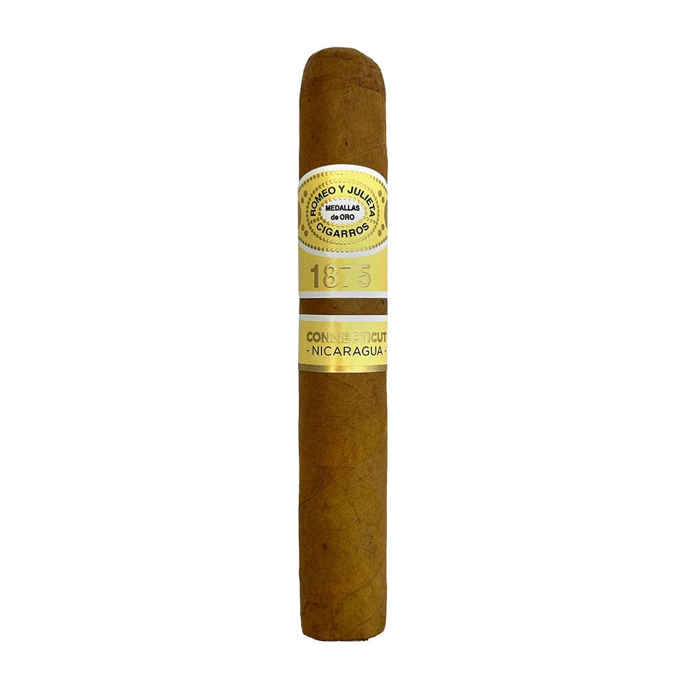 Single Romeo y Julieta 1875 Connecticut Nicaragua premium cigar with a smooth, light-colored wrapper and detailed band.