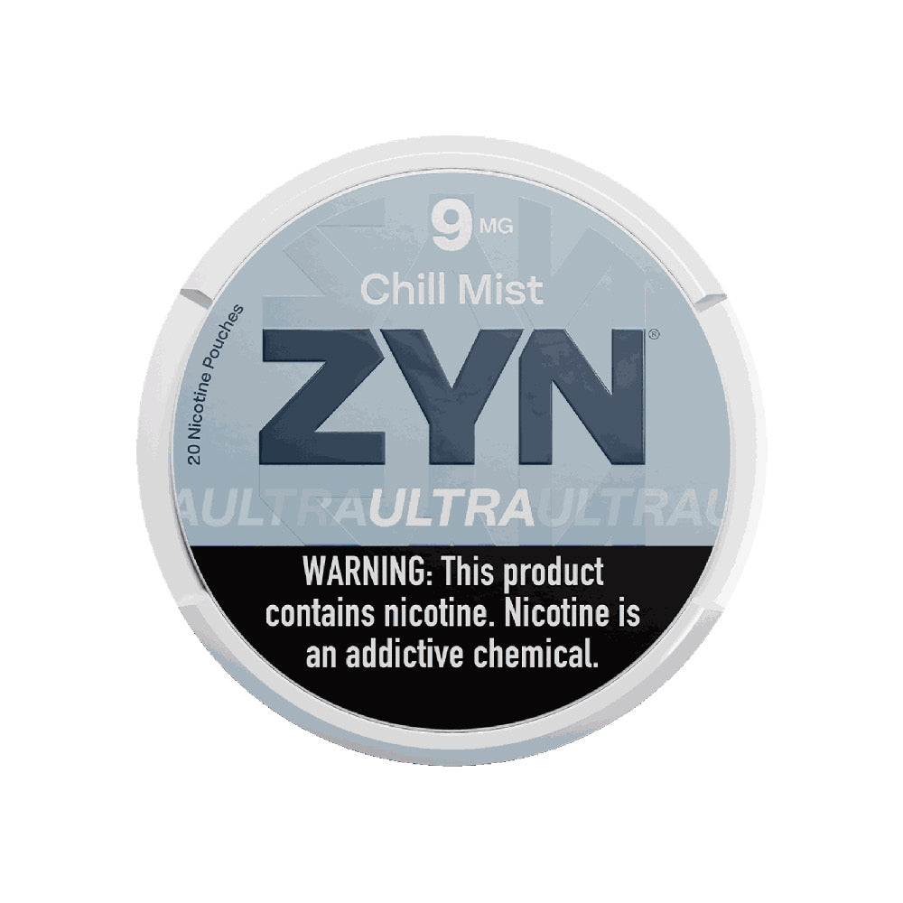 Zyn Ultra Chill smokeless mist in a sleek container, designed for refreshing, cooling sensations.