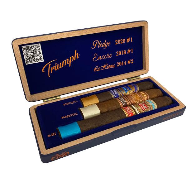E.P. Carrillo Perez Carrillo Trilogy Sampler of premium cigars, featuring a variety of beautifully rolled cigars in a sleek package.