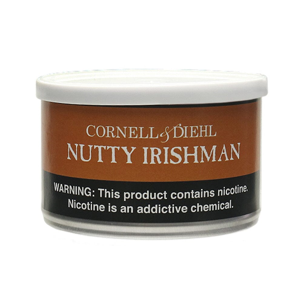 Cornell & Diehl Nutty Irishman pipe tobacco in a 2oz package, featuring a blend of aromatic, nutty flavors for pipe smoking enjoyment.