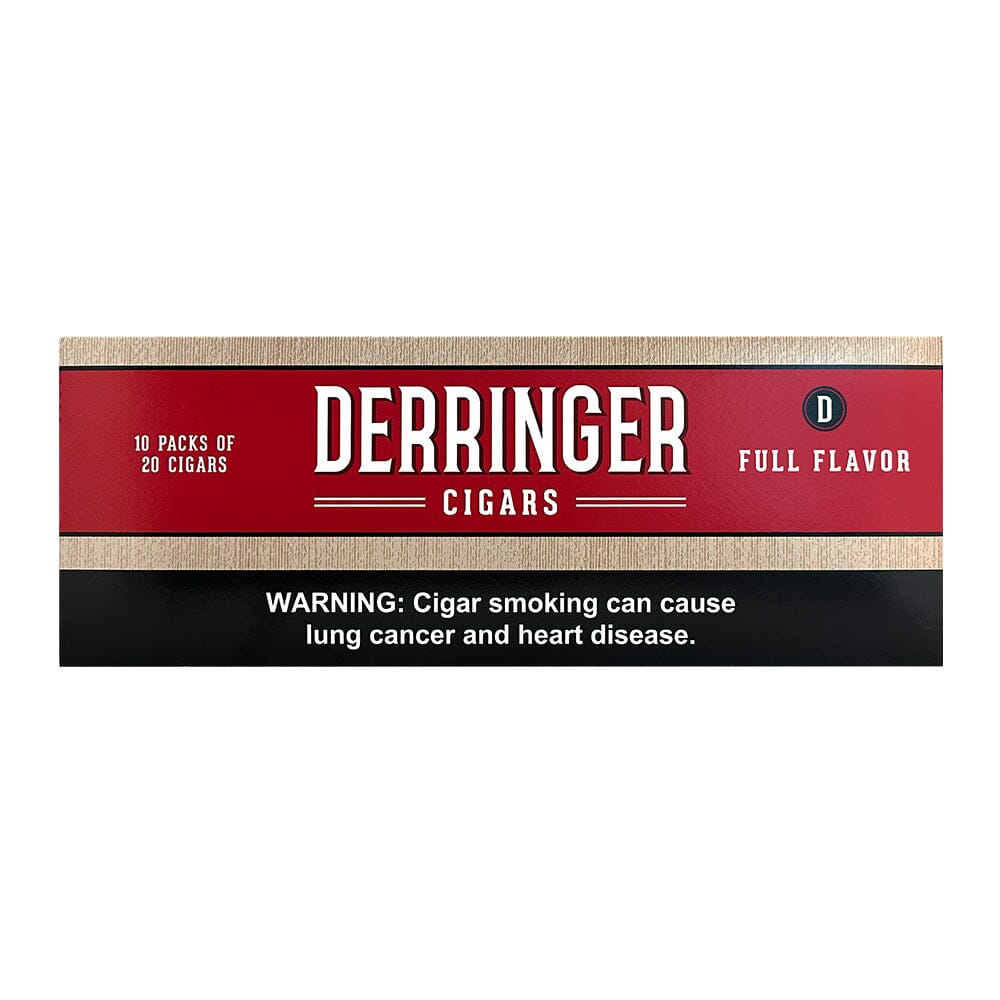 Derringer Full Flavor Little Cigars pack with several cigars visible, showcasing the Derringer brand and full flavor profile.