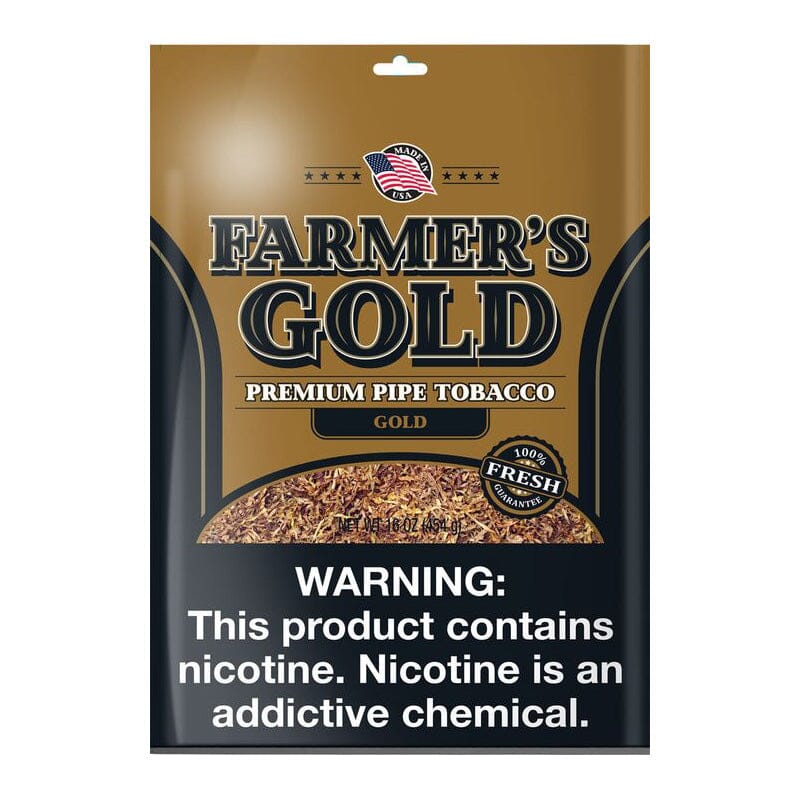 Farmer's Gold Smooth Pipe Tobacco in a pouch, showing the brand's classic packaging and rich tobacco blend for pipe smoking.