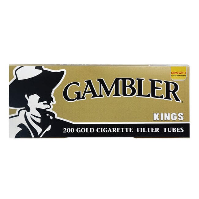 Gambler Gold cigarette tubes for RYO supplies, featuring gold-colored tubes designed for rolling your own cigarettes.