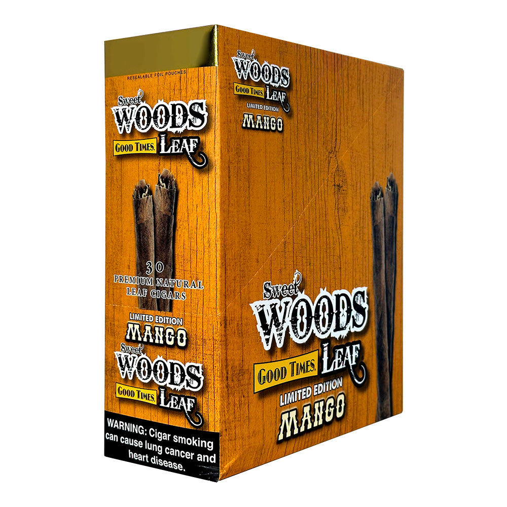 Machine-made Sweet Woods Mango Cigars by Good Times, featuring bright mango flavor and smooth tobacco wrap.