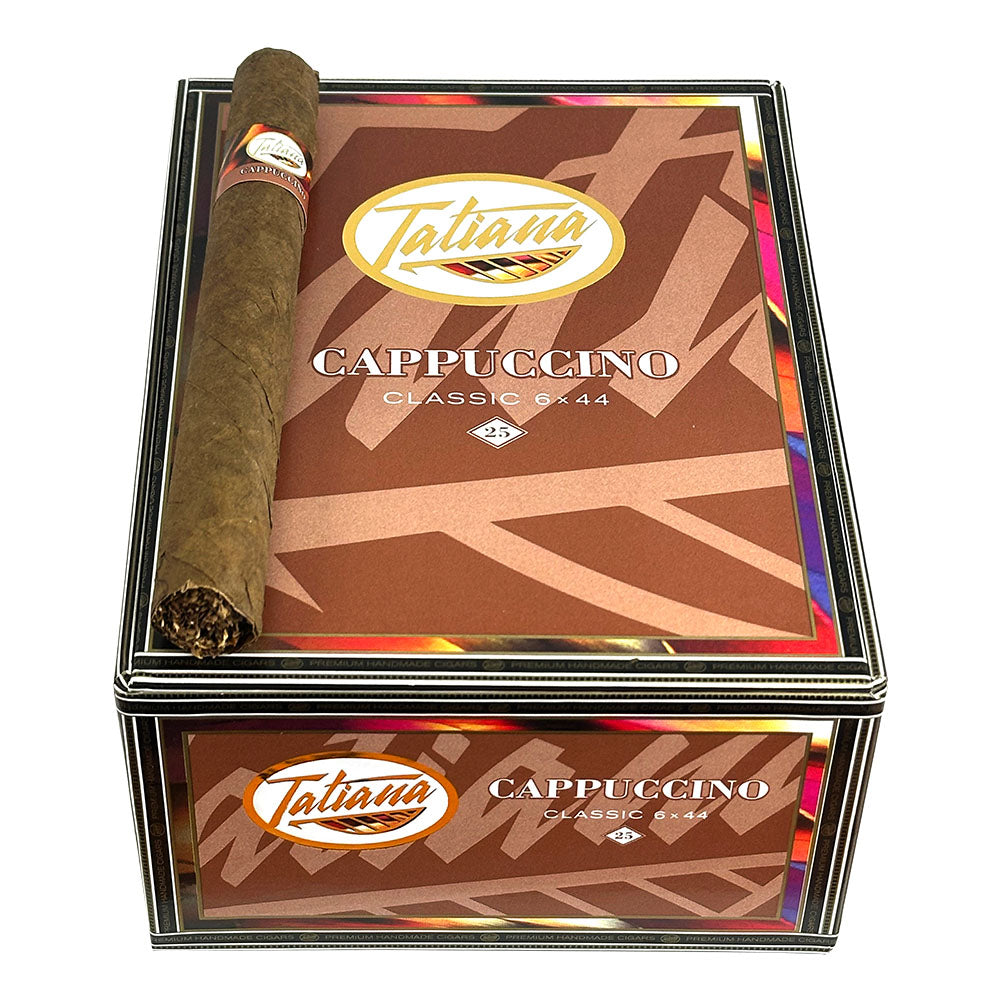 Tatiana Classic Cappuccino Flavored Cigars, premium cigars with a smooth, rich cappuccino flavor, displayed in a close-up image.