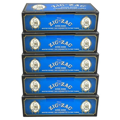 Blue Zig Zag cigarette tubes in a 5-pack for RYO supplies, designed for easy hand-rolling of cigarettes.