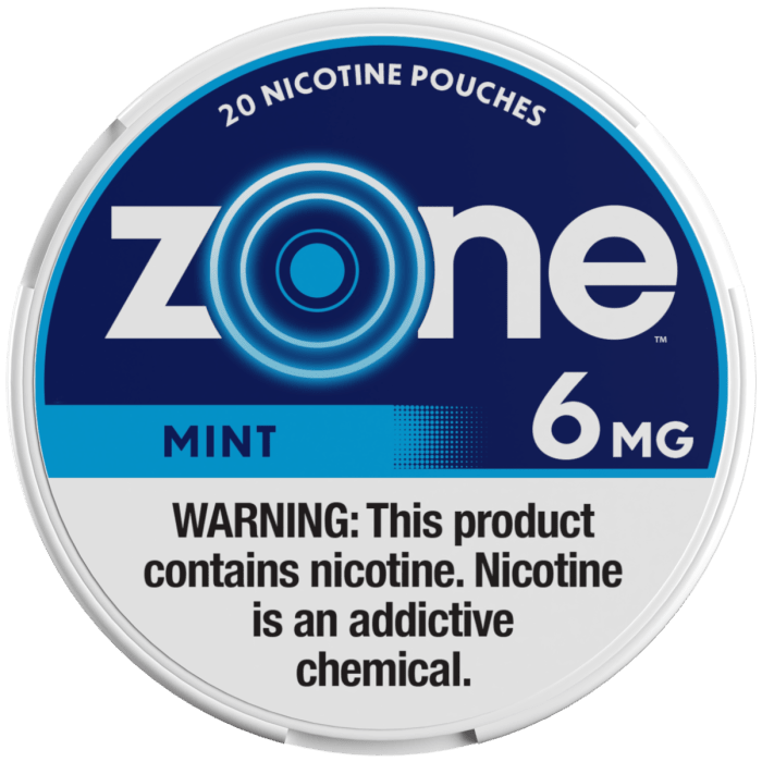 Zone Nicotine Pouches Mint smokeless pouch in front view, showing fresh mint flavor and sleek packaging design.