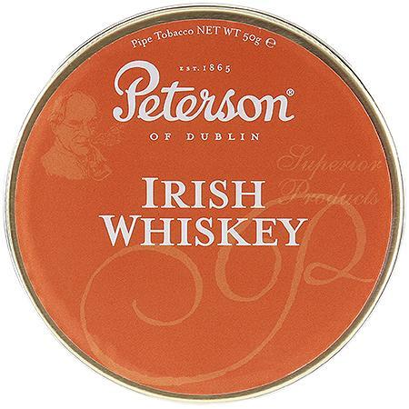 Peterson Irish Whiskey Pipe Tobacco in a pouch, showcasing rich, aromatic pipe tobacco from the Peterson brand.
