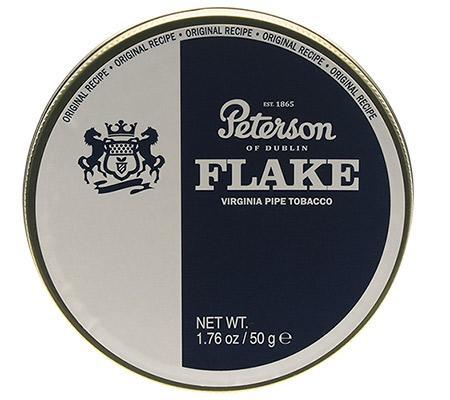 Peterson Flake Pipe Tobacco in a resealable bag, showing the tobacco flakes ready for pipe smoking.
