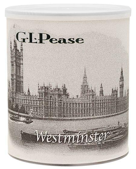 G.L. Pease Westminster Premium Pipe Tobacco in a pouch, showing the tobacco blend and packaging details.