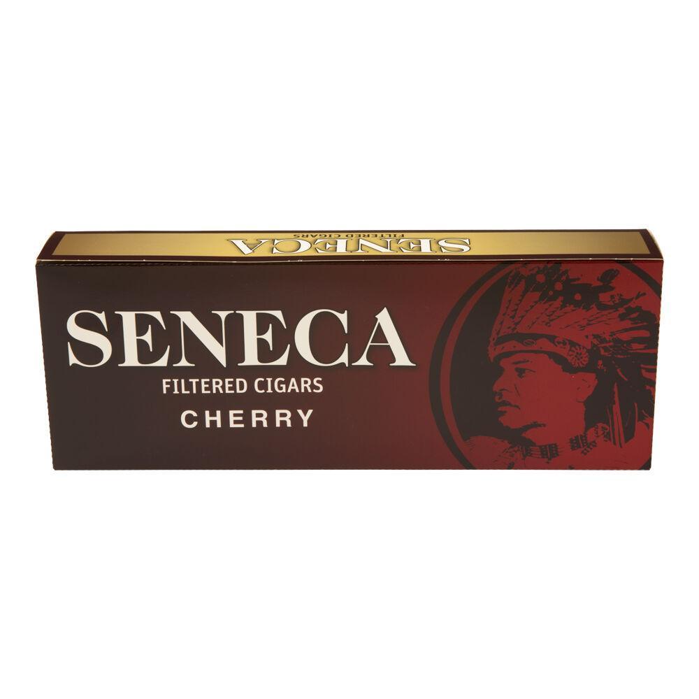 Seneca Cherry Little Cigars pack featuring small cigars with cherry flavor branding and packaging details.