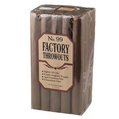 Factory Throwouts No. 99 premium cigars in a close-up image showing its rich brown wrapper and detailed band.