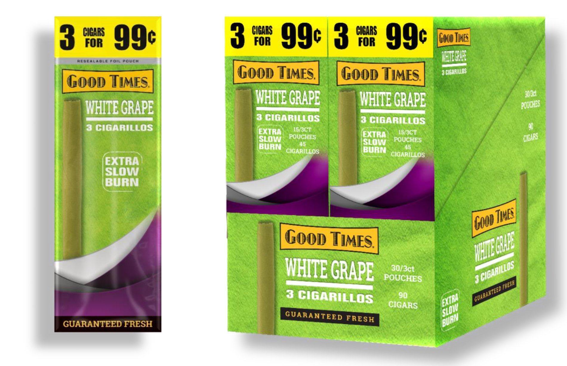 Good Times White Grape Cigarillos Machine Made Good Times White Grape 30 Packs of 3 (90ct)