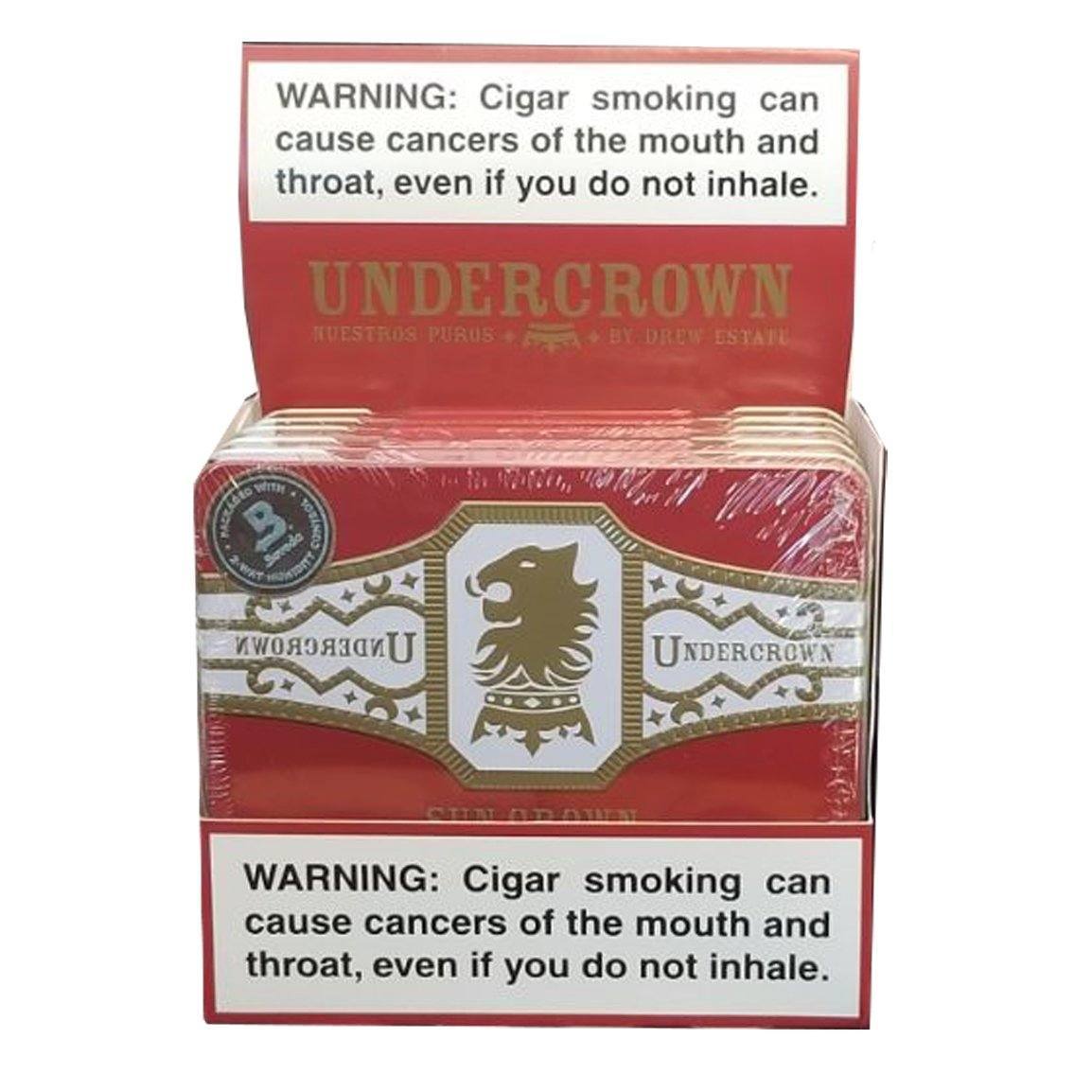 Box of Undercrown Premium Cigars in a red tin, featuring the Undercrown brand label and cigars inside.