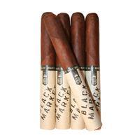 Alec Bradley Black Market Toro premium cigars sampler featuring five cigars with dark wrappers and detailed band designs.
