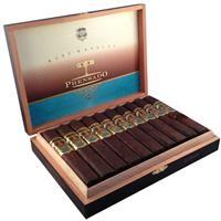 A box of Alec Bradley Prensado Robusto premium cigars with 20 cigars in sealed packaging, showcasing the brand and product details.