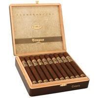 Alec Bradley Tempus Centuria premium cigars in a sleek wooden box with 20 cigars visible, showcasing rich brown wrappers.