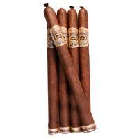 A pack of five Alec Bradley Tempus Creo premium cigars with dark, textured wrappers and elegant band designs.