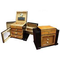 Baccus cigar humidor by Prestige Import Group holding up to 200 cigars, with a sleek wooden exterior and digital hygrometer display