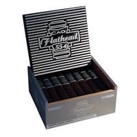 CAO Flathead premium cigars in a 24-count box, featuring dark wrappers and detailed cigar band design.