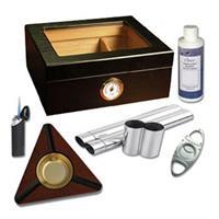Capri Black Oak Glasstop Humidor Kit - Mom's Cigars