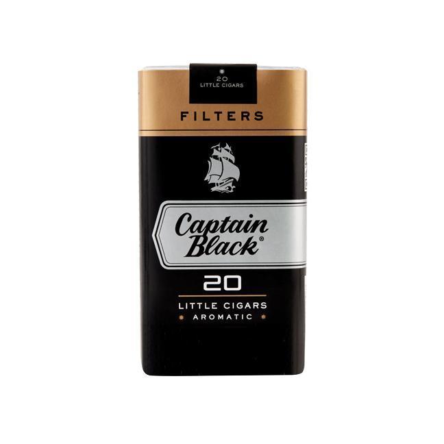 Pack of Captain Black Original Little Cigars with filters, showcasing the compact cigars in a clear view.