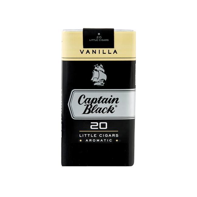 Captain Black Vanilla Little Cigars pack featuring a colorful label with the brand name and vanilla flavor branding.