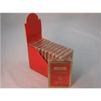 Box of Rocky Patel Small Cigars, premium Rocky Patel Juniors Sungrown, 50-count tin with 10 tins of cigars arranged together.
