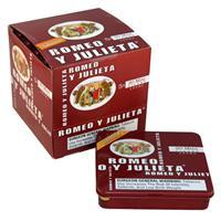 Pack of Romeo y Julieta small premium cigars in 5x20 tin, featuring 100 cigars with aromatic flavor and smooth tobacco.