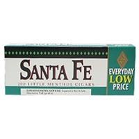 Santa Fe Menthol Little Cigars carton with 200 cigars, featuring green packaging and branding for menthol-flavored small cigars.