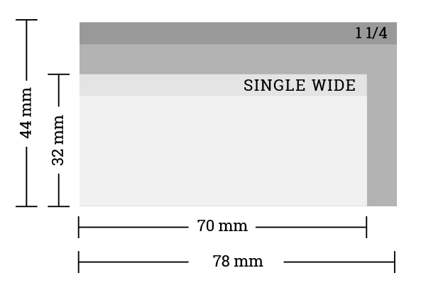 Diagram showing size options for Bugler Rolling Papers, a popular RYO supplies brand for rolling tobacco and cigarettes.
