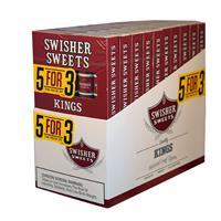 10-pack of Swisher Sweets King Cigars, machine-made cigars with colorful packaging, displayed in a neat arrangement.