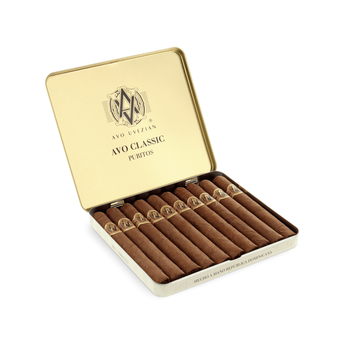 A close-up of AVO small premium cigars with dark brown wrappers and gold-embossed branding on the cigar bands.