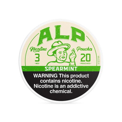 ALP Spearmint nicotine pouches, smokeless tobacco alternative in a sleek pouch, with fresh spearmint flavor visible.