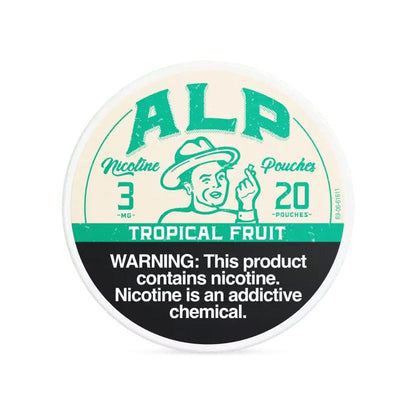 ALP Tropical Fruit Smokeless Nicotine Pouches in a vibrant package with tropical fruit illustrations