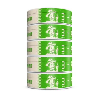 Alp Spearmint Nicotine Pouches, smokeless tobacco alternative, in a small container with green spearmint flavor branding.