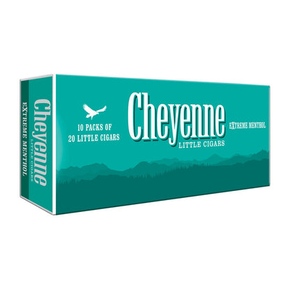 Cheyenne Extreme Menthol Little Cigars carton featuring colorful packaging and images of the cigars inside.