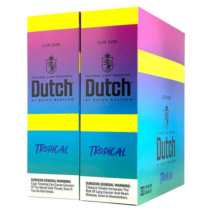 Machine-made Dutch Masters Tropical Fusion cigarillos with colorful packaging and tropical flavor accents.