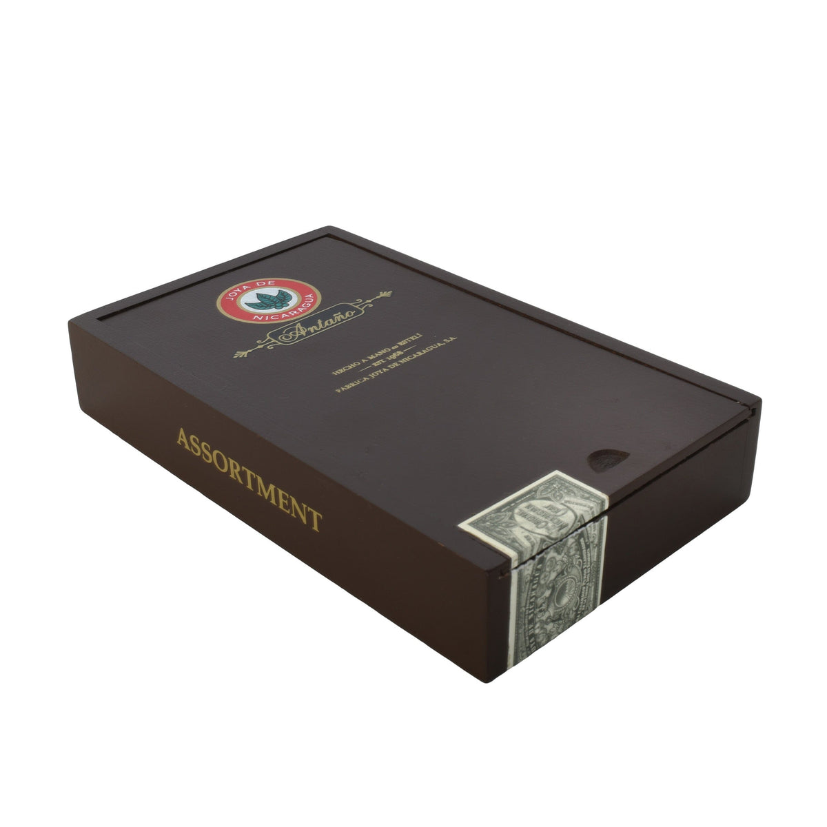 Assorted Joya de Nicaragua Antano premium cigars in a sampler pack, featuring rich, dark cigar wrappers and detailed bands.