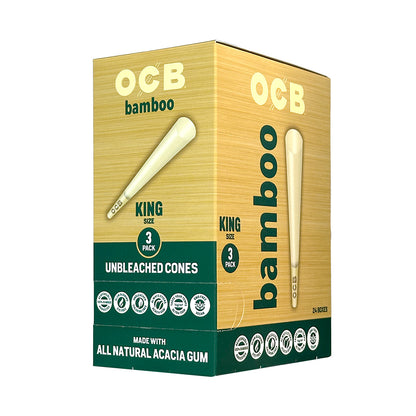 OCB Bamboo King Cones cigar cones, natural bamboo material, tall cylindrical shape, ideal for rolling cigarettes or cigars.