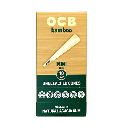 OCB Bamboo Mini Cones cigar cones in a pack, natural bamboo material, designed for rolling small cigarettes or cigars.