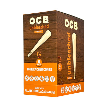 OCB Virgin 1 1/4 cigar cones made of unbleached paper, designed for rolling cigars with natural, high-quality materials.