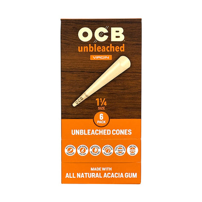 OCB Virgin 1 1/4 cigar cones made from unbleached paper, perfect for rolling tobacco or herbs.