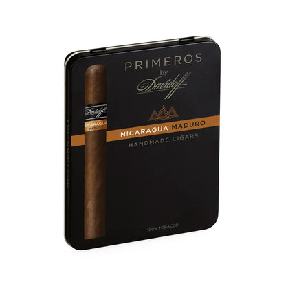 Premium Davidoff Primeros Nicaragua Maduro cigar with dark, rich wrapper highlighting the luxurious cigar design.