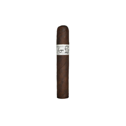 Liga Privada No. 9 premium cigar, hand-rolled with dark, oily wrapper, showcased in a close-up shot.