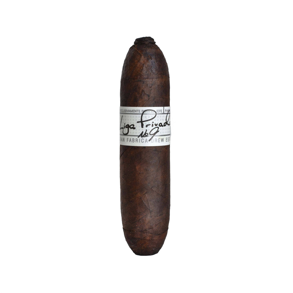 Liga Privada No. 9 premium cigar displayed in a close-up shot, highlighting its dark wrapper and detailed band.