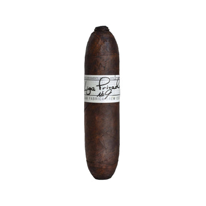 Liga Privada No. 9 premium cigar displayed in a close-up shot, highlighting its dark wrapper and detailed band.